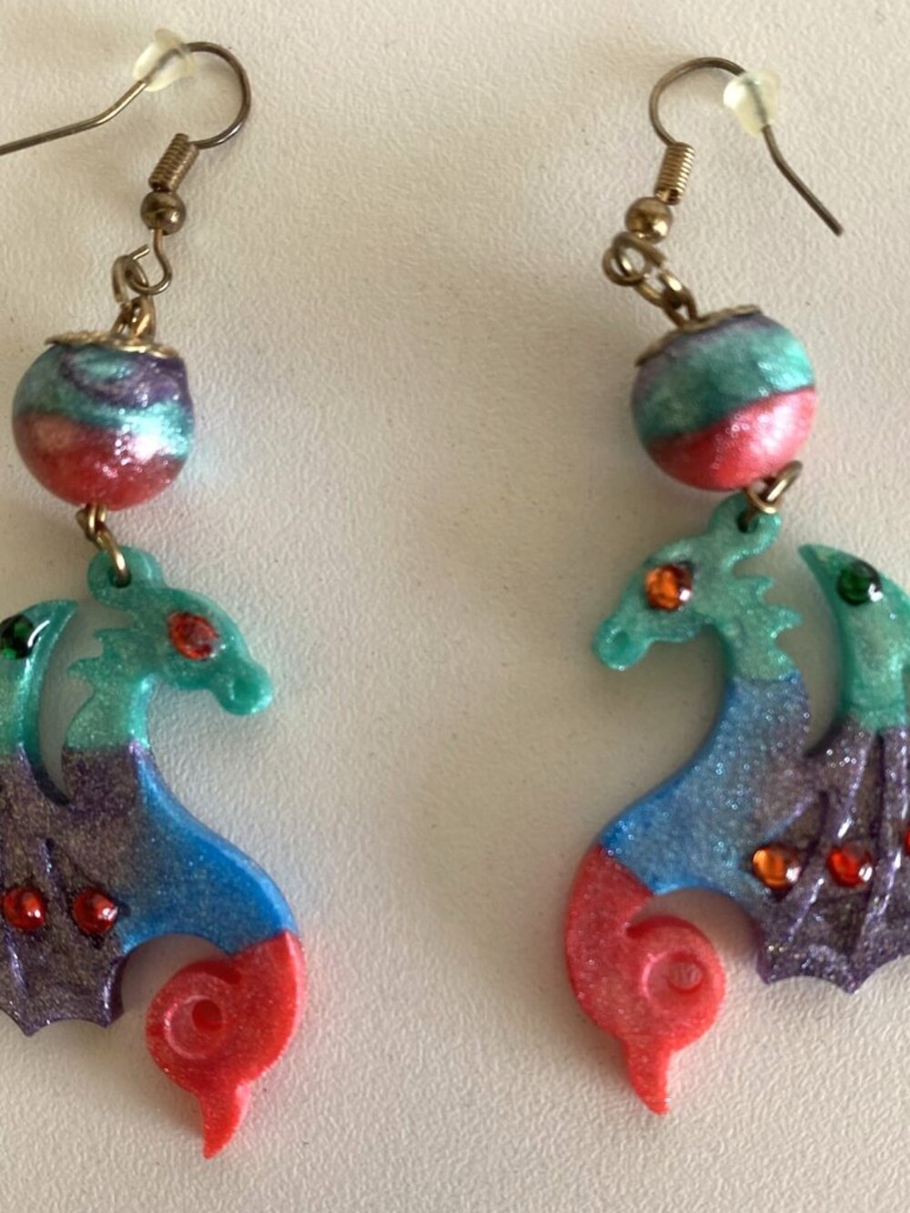 Rainbow Winged Dragon Resin Dangle Earrings